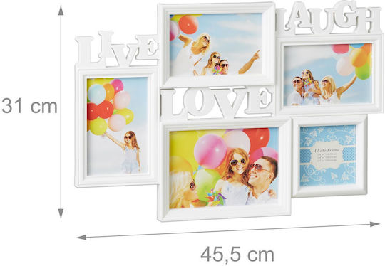 Relaxdays Multi Wall-Mounted Picture Frame 5 Photos Plastic With White Frame