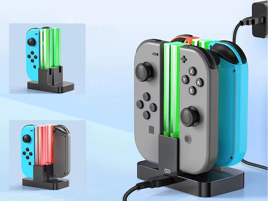 Charging Station 4 Joy-con Controllers Zola Compatible Nintendo Switch Led Indicator Usb-c Cable Abs Black