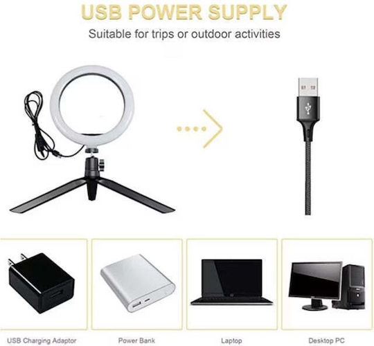 Ringlicht LED 20cm Durchmesser Usb 3 Lichtmodi 10 Einstellungsstufen Handyhalterung