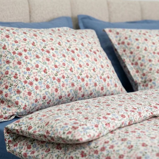 Pucioasa Σετ Παπλωματοθήκη Βαμβακοσατέν 200x230cm Διπλή με 2 Μαξιλαροθήκες & 1 Σεντόνι Red/blue