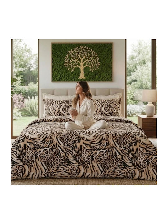 Pucioasa Set Huse Pentru Pilote Din Bumbac Satinat 200x230cm Dublu Cu 2 Fețe De Pernă Și 1 Cearceaf Bej