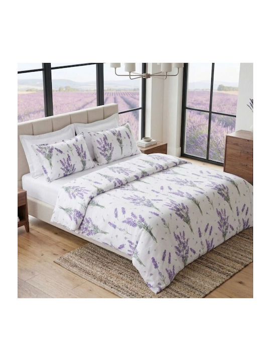 Pucioasa Set Huse Pentru Pilote 200x230cm Dublu Cu 2 Fețe De Pernă & 1 Cearceaf Violet Lavandă
