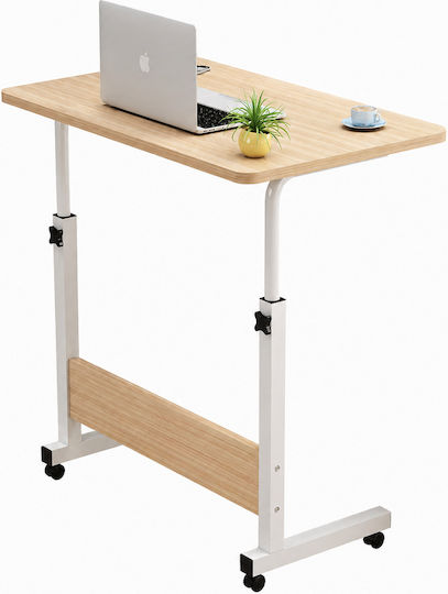 Wooden Desk White/Beige with Metal Legs & Adjustable Height 80x40x66.5cm