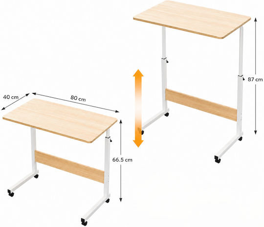 Wooden Desk White/Beige with Metal Legs & Adjustable Height 80x40x66.5cm
