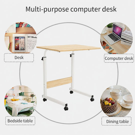 Wooden Desk White/Beige with Metal Legs & Adjustable Height 80x40x66.5cm