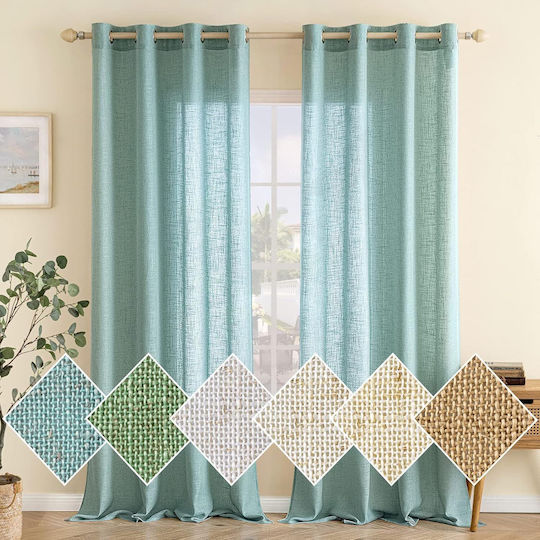 Σετ Κουρτίνες Παραθύρου με Τρουκς Turquoise 140x215εκ.