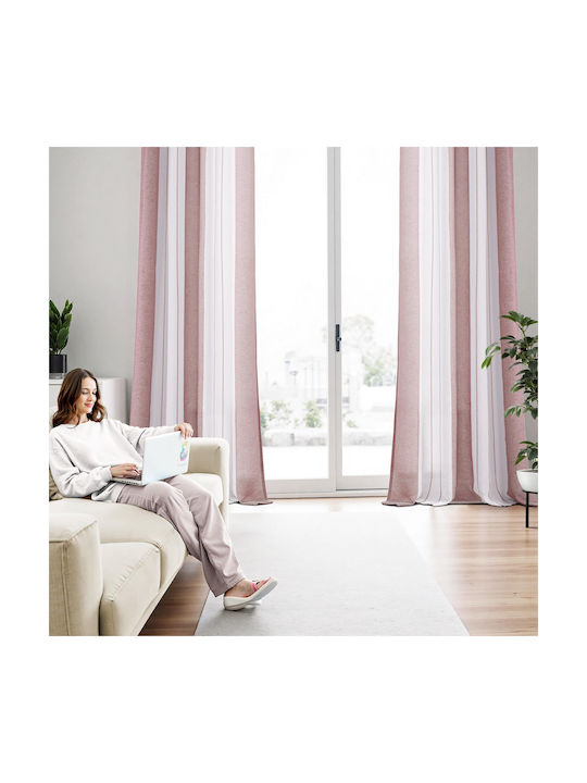Set Perdele Pentru Fereastră Cu Capse Roz 140x245cm