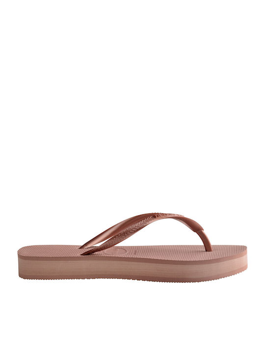 Slim Flatform Flip Flops In Rose Gold Colour