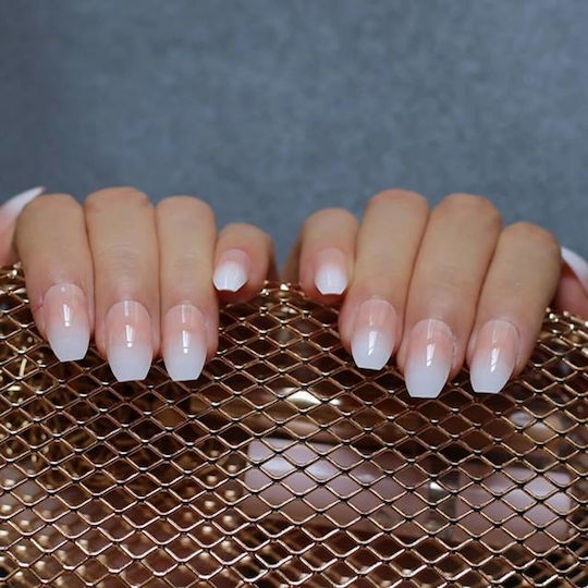 Set 24 Tipsuri Unghii False Balerină Ombre Franceză Alb Nude
