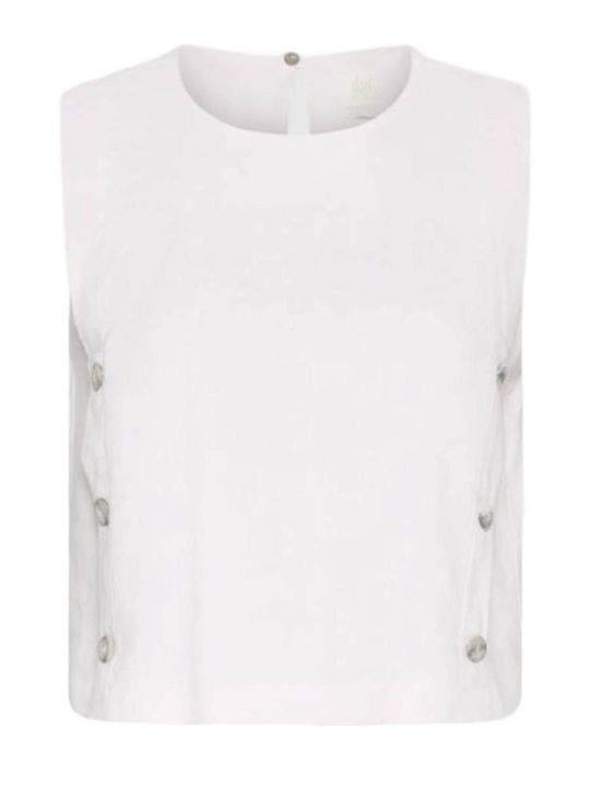 Women's Summer Linen Sleeveless White Blouse