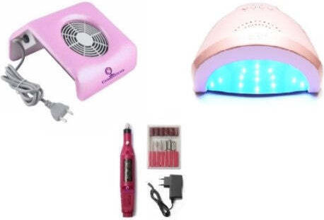 Kit Dispozitiv Manichiură Freză Unghii Aspirator Prafului Lampă UV Roz