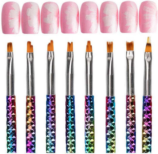 Set 8 Ombre Decoration Brushes Rainbow Handle