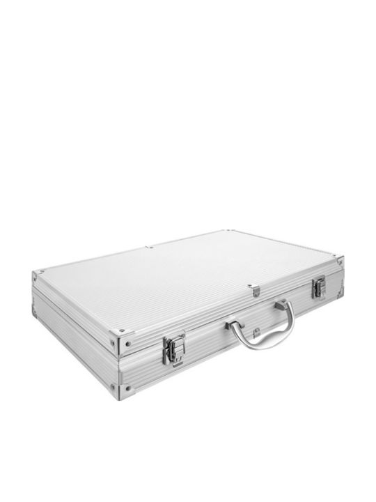 Set 26 Unelte pentru Grătar Premium Accesorii din Oțel Inoxidabil Include Perii Pensete Cuțite Spatulă Frigărui Suporturi pentru Porumb Furculițe Solnițe Geantă Căptușită din Aluminiu Dimensiuni 43 X 27 X 8 Cm Argintiu
