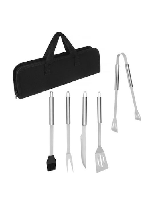 Set 5 Unelte Pentru Grătar Premium Accesorii Din Oțel Inoxidabil Include Pensete Spatulă Furculiță Cuțit Perie Geantă Durabilă Cu Mânere Dimensiuni 38,5 X 11,5 X 5 Cm Negru
