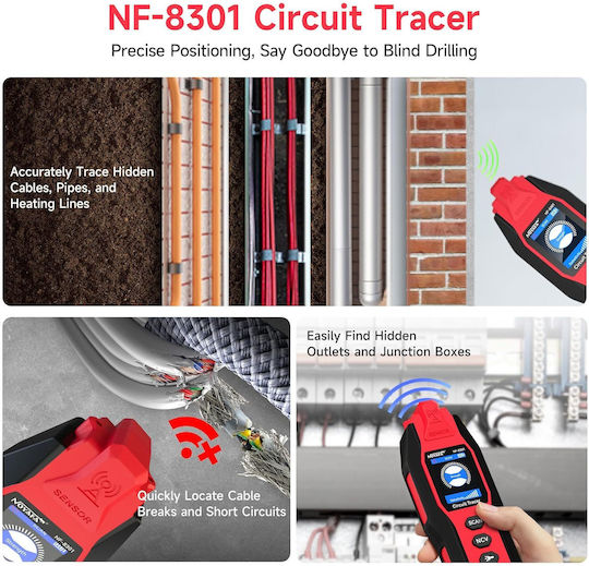 Detector Profesional de Circuite de Cablu Noyafa Nf-8301 Multimetru Digital Integrat 400v Funcție Ncv Fără Contact 8 Niveluri de Sensibilitate Reglabile Localizare Cablu Subteran În Perete Indicator de Semnal Lanternă Led Kit Complet Roșu