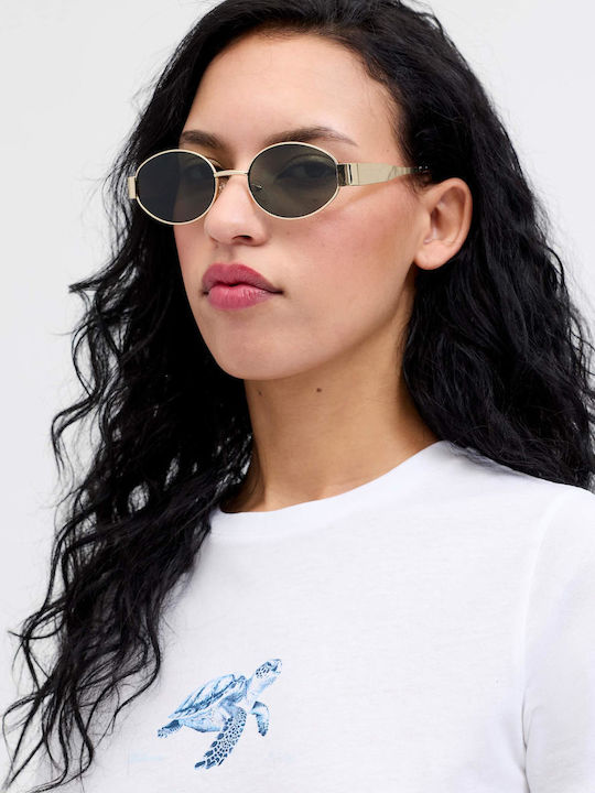 Jack & Jones Jjxx Stella Woman Sunglasses With Gold Metallic Frame And Green Lens 12286690