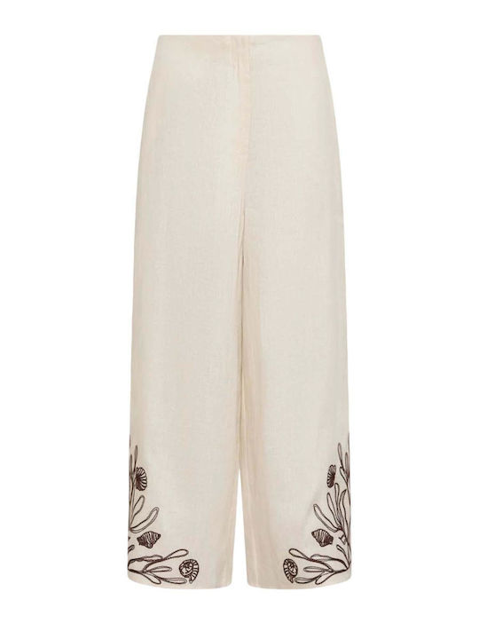 Women's Linen Capri Trousers Ecru