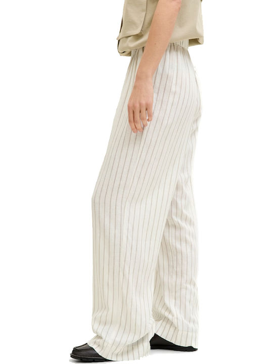 Women's High Waist Fabric Trousers Off White