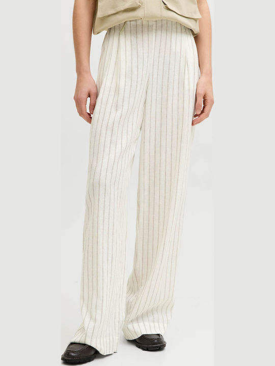 Women's High Waist Fabric Trousers Off White