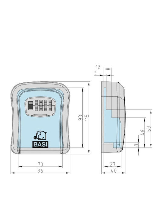 Basi Ssz 200 Wall-Mounted Combination Key Holder Metallic With Combination Dial Lock 95x40cm