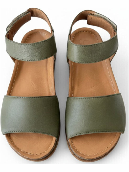 Leder Flache Damen Sandalen Grüne