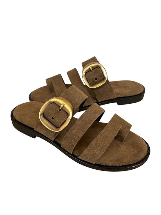 Leather Women's Flat Sandals Brown