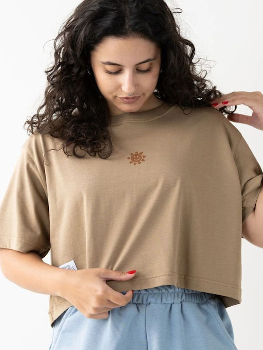 Damen Crop T-Shirt Braun