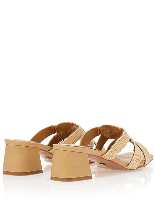 Damen Pantoletten mit Niedrigem Absatz in Beige Farbe