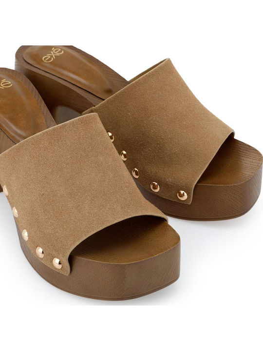 Mules With High Heel In Beige Colour