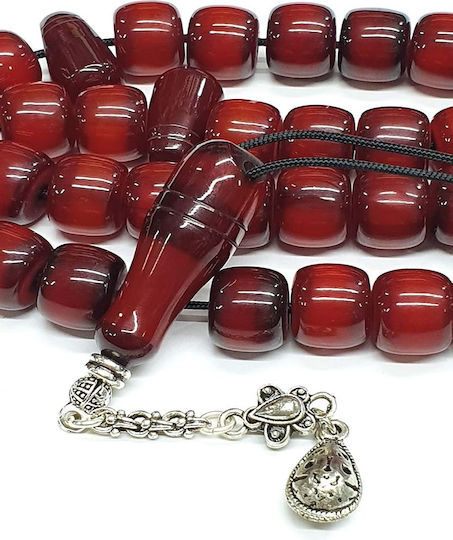 Roloi Komboloi Worry Beads with 33 Beads Made of Mastic Length 35cm Red