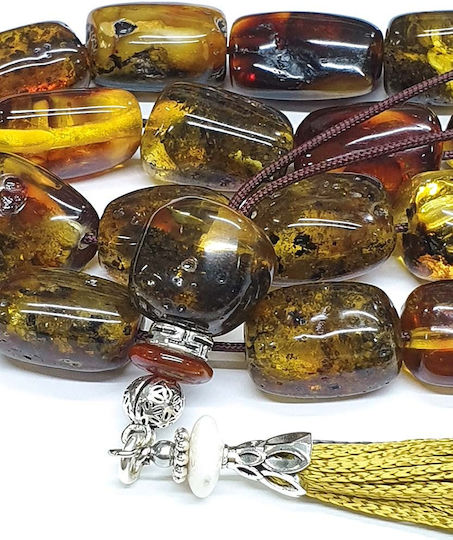 Roloi Komboloi Worry Beads with 19 Amber Beads Length 35cm Multicolour