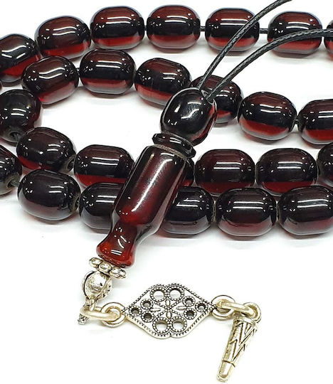 Roloi Komboloi Worry Beads with 33 Beads Made of Mastic Length 32cm Burgundy