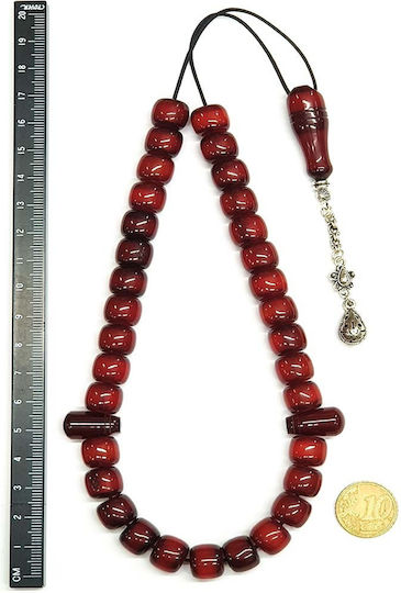 Roloi Komboloi Worry Beads with 33 Beads Made of Mastic Length 35cm Red