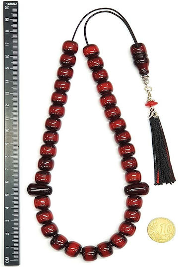 Roloi Komboloi Worry Beads with 33 Beads Made of Mastic Length 38cm Red