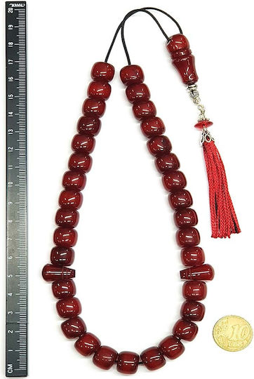 Roloi Komboloi Worry Beads with 33 Beads Made of Mastic Length 37cm Red