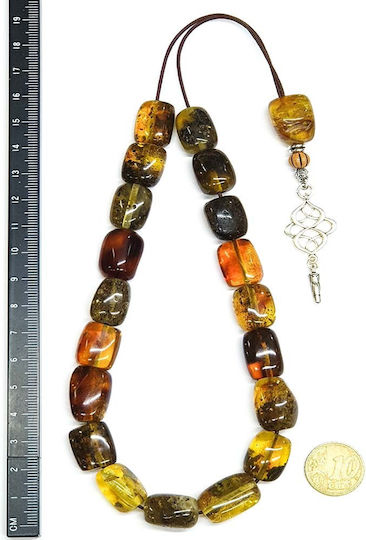 Roloi Komboloi Worry Beads with 19 Amber Beads Length 33cm Multicolour