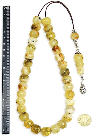 Roloi Komboloi Worry Beads with 33 Amber Beads Length 41cm Yellow