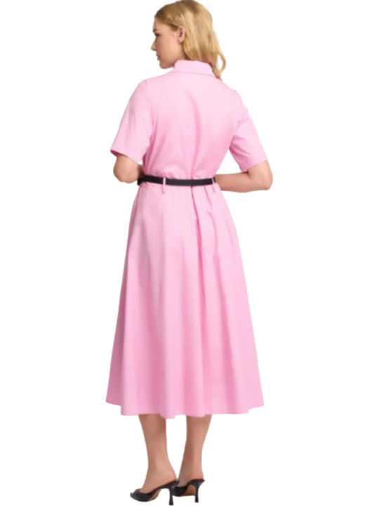 Summer Midi Shirt Dress Pink