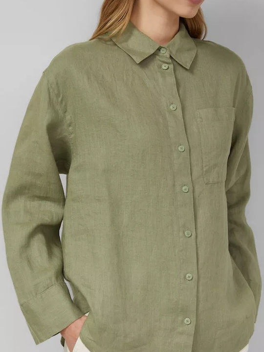 Long Sleeve Women's Linen Shirt Olive