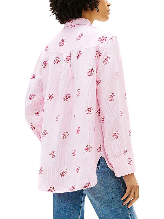 Tommy Hilfiger Long Sleeve Women's Linen Shirt Red-White-Pink Tommy Hilfiger Long Sleeve Women's Linen Shirt Red-White-Pink