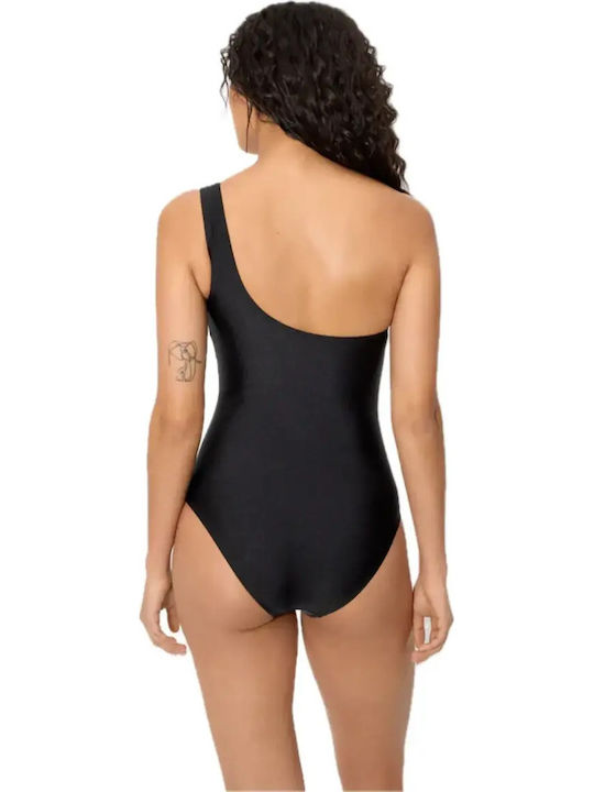 Ysabel Mora Women’s Swimsuit One Shoulder Black Shiny Beautiful Transparencies Black One Piece 83281