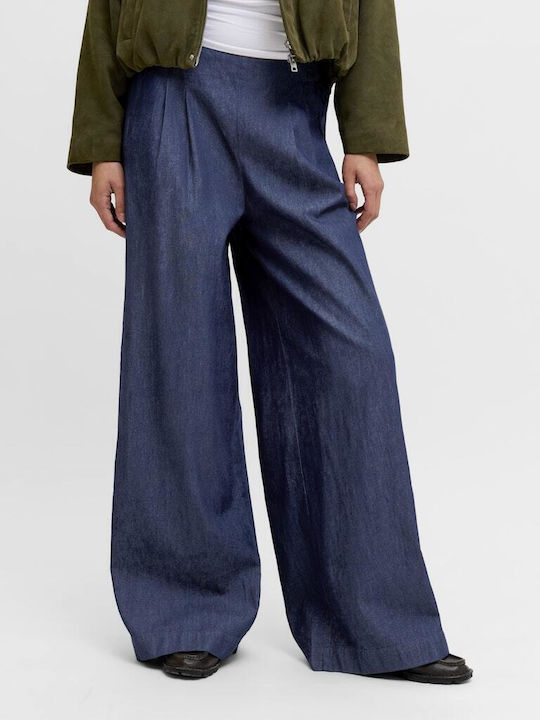 Women's Fabric Trousers in Regular Fit Dark Blue Denim