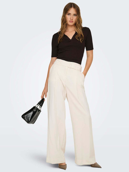 Breite Damenhose aus Stoff mit Hochgebirge Bein Stil in Beige