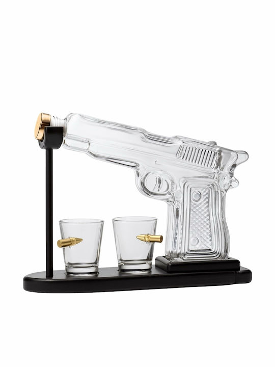 Decantor Din Sticlă Pentru Servire Whiskey 16.5cm Cu Dop Și Pahare Transparente 230ml