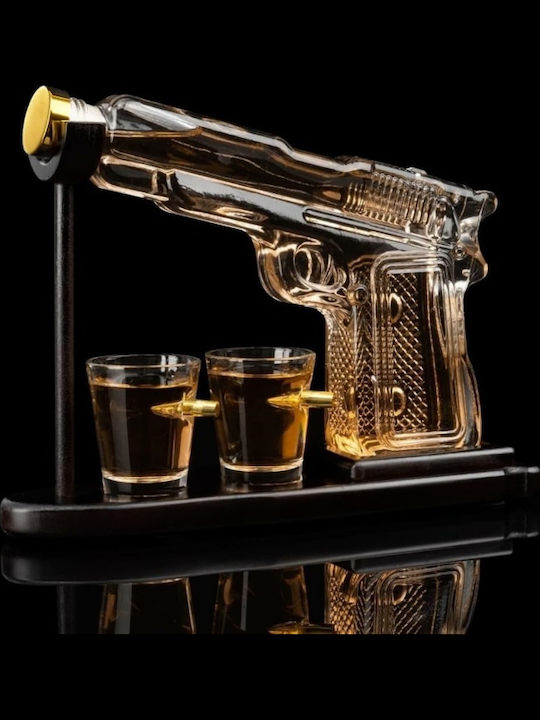 Decantor Din Sticlă Pentru Servire Whiskey 16.5cm Cu Dop Și Pahare Transparente 230ml