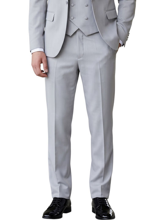 Men's Groom's Suit with Vest Light Gray