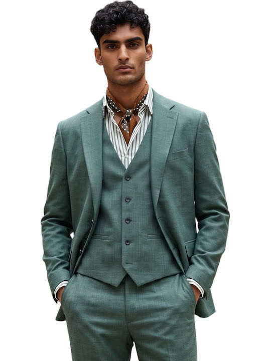 Men's Suit with Vest Green