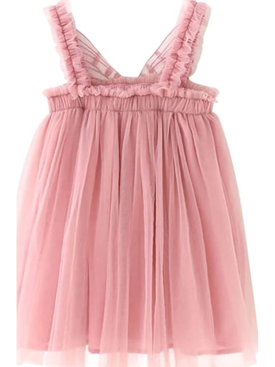 Girls Dress Sleeveless Tulle Pink