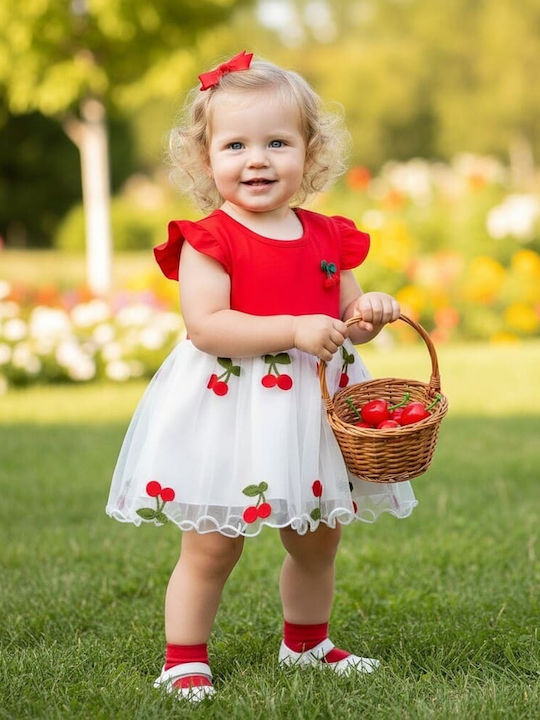 Girls Dress Short Sleeve Tulle Sweet Cherry Blossom