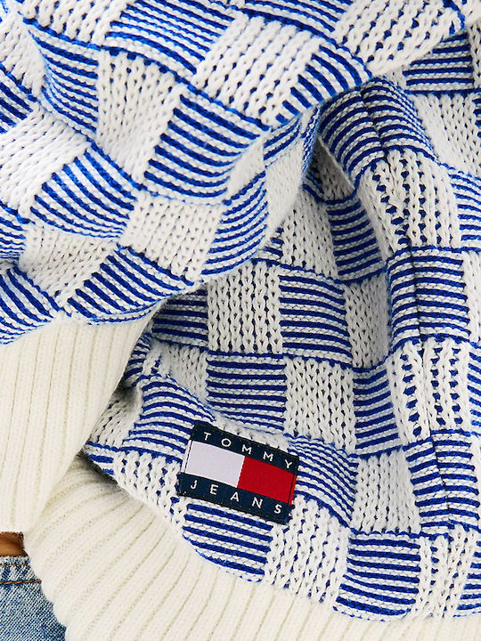 Men's Knitted Cardigan with Buttons White-Blue